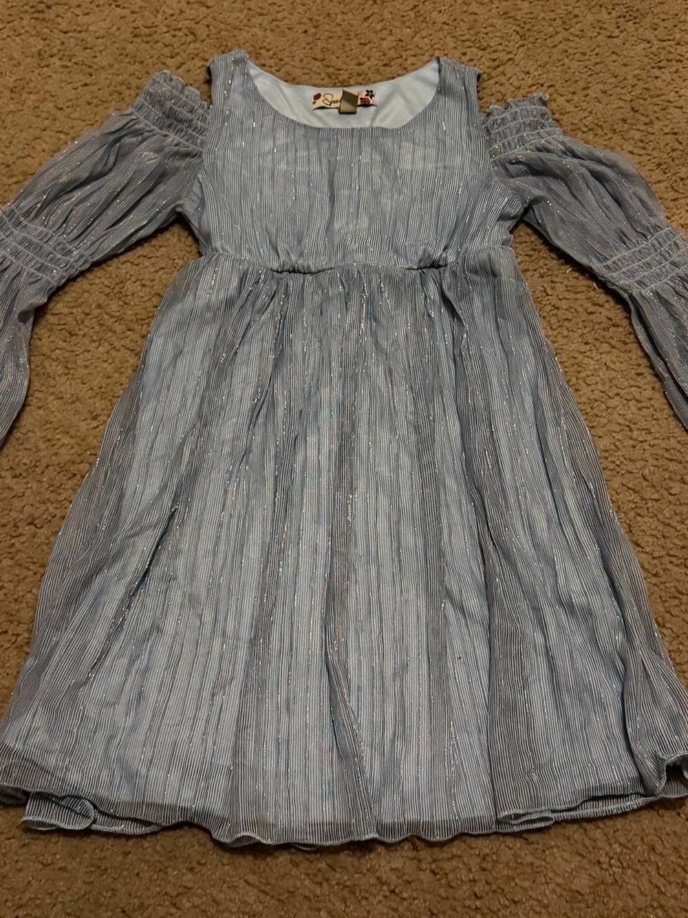 Speechless Light Blue Shimmer Cold-Shoulder Dress
